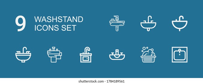 Editable 9 washstand icons for web and mobile. Set of washstand included icons line Sink, Washbowl, Basin on blue background