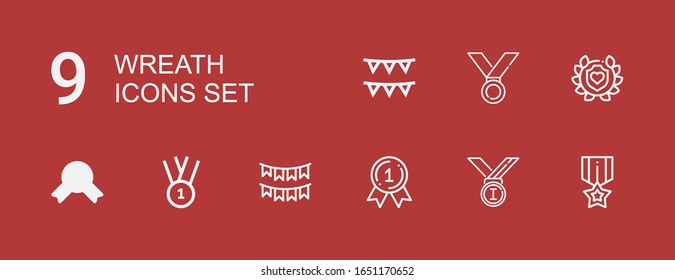 Editable 9 wreath icons for web and mobile. Set of wreath included icons line Medal, Medals, Garlands, Laurel on red background