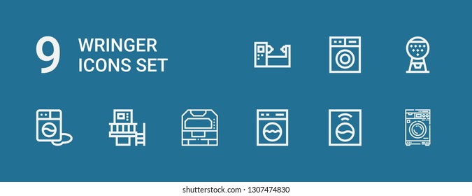 Editable 9 wringer icons for web and mobile. Set of wringer included icons line Washing machine, Machine on blue background