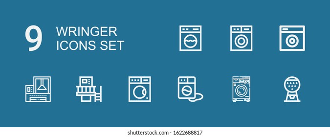 Editable 9 wringer icons for web and mobile. Set of wringer included icons line Machine, Washing machine on blue background