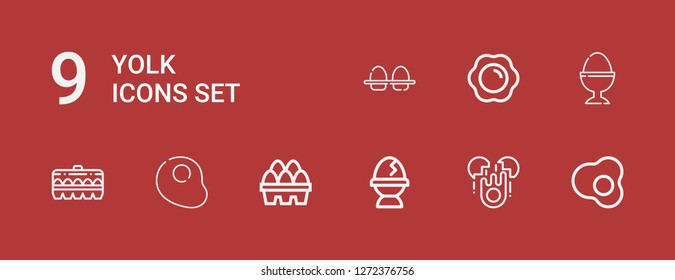 Editable 9 yolk icons for web and mobile. Set of yolk included icons line Egg, Eggs, Boiled egg, Fried egg on red background