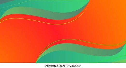 Editable abstract background with massive gradient mesh and abstract wave shape. Green and orange seasonal background. Vector autumn design eps 10