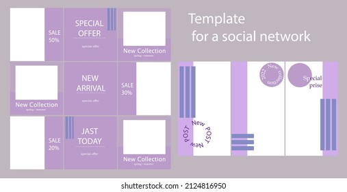 Editable abstract geometric banner cover template for publishing posts and stories on social networks. Minimalist flat background design in soft lilac colors. Vector illustration