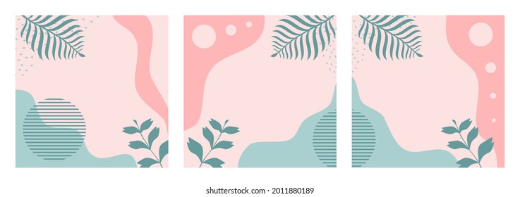 Fondo editable de naturaleza abstracta en color pastel para publicación en medios sociales, plantilla de feed, banner, afiche, volante, portada. Conjunto de formas orgánicas modernas y modernas con texto de espacio de copia.
