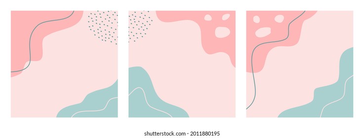 Fondo editable de naturaleza abstracta en color pastel para publicación en medios sociales, plantilla de feed, banner, afiche, volante, portada. Conjunto de formas orgánicas modernas y modernas con texto de espacio de copia.