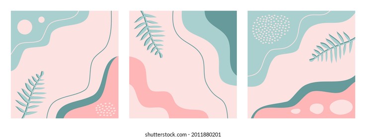 Editable abstract nature background on pastel color for social media post, feed template, banner, poster, flyer, cover. Set of trendy modern organic shapes background with copy space text.