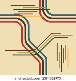 Editable Abstract Retro Rainbow Lines Vector Seamless Pattern With Soft Colours for Creating Background and Decorative Element
