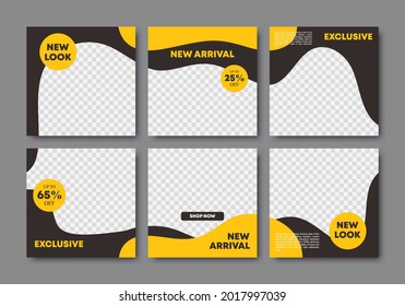 Editable abstract template collection. Promotional web banner for social media. Elegant sale and discount promo for fashion brand. Vector illustration with black and yellow colors