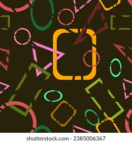 Editable Abstract Vector of Soft Color Geometrical Shapes Seamless Pattern With Dark Background for Decorative Element