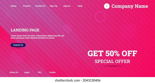 Editable abstract website background with attractive pink gradient mesh and dummy text for website template preview. Website landing page template with abstract background