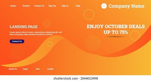 Editable abstract website background with attractive orange gradient mesh and dummy text for website template preview. Liquid color background design. Orange elements with fluid gradient.