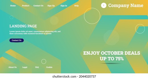 Editable abstract website background with attractive green gradient mesh and dummy text for website template preview. Minimal geometric background. Dynamic shapes composition. Vector illustration