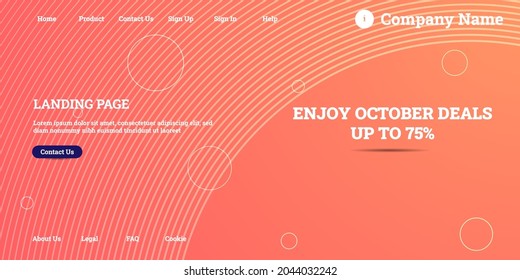 Editable abstract website background with attractive pink gradient mesh and dummy text for website template preview. Minimal geometric background. Orange elements with fluid gradient.