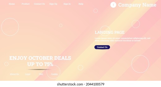 Editable abstract website background with attractive soft-pink gradient mesh and dummy text for website template preview like the menu for landing page, contact us, home, about us, sign in, and others