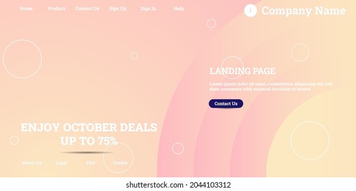 Editable abstract website background with attractive soft-pink gradient mesh and dummy text for website template preview like the menu for landing page, contact us, home, about us, sign in, and others