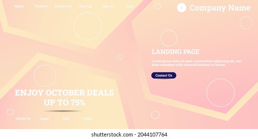 Editable abstract website background with attractive soft-pink gradient mesh and dummy text for website template preview like the menu for landing page, contact us, home, about us, sign in, and others