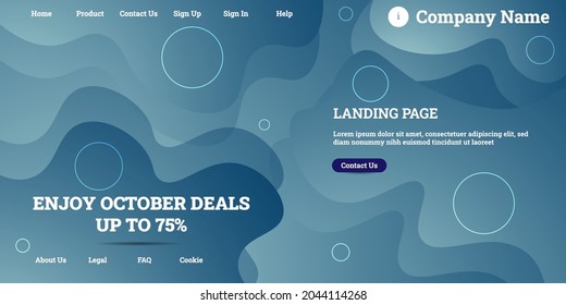 Editable abstract website background with attractive soft-blue gradient mesh and dummy text for website template preview like the menu for landing page, contact us, home, about us, sign in, and others