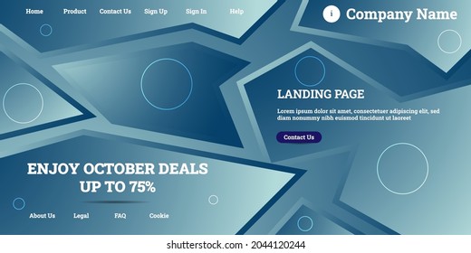 Editable abstract website background with attractive soft-blue gradient mesh and dummy text for website template preview like the menu for landing page, contact us, home, about us, sign in, and others