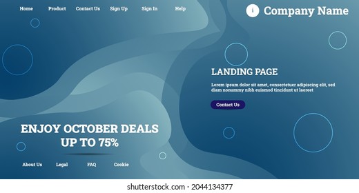 Editable abstract website background with attractive soft-blue gradient mesh and dummy text for website template preview like the menu for landing page, contact us, home, about us, sign in, and others