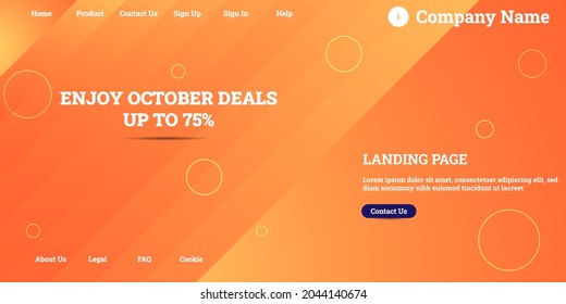 Editable abstract website background with attractive orange gradient mesh and dummy text for website template preview like the menu for landing page, contact us, home, about us, sign in, and others.