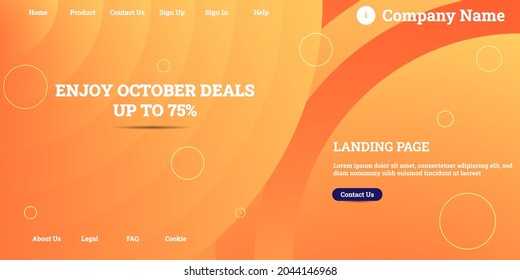 Editable abstract website background with attractive orange gradient mesh and dummy text for website template preview like the menu for landing page, contact us, home, about us, sign in, and others.