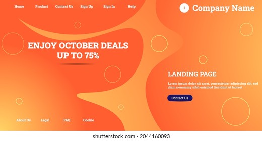 Editable abstract website background with attractive orange gradient mesh and dummy text for website template preview like the menu for landing page, contact us, home, about us, sign in, and others.