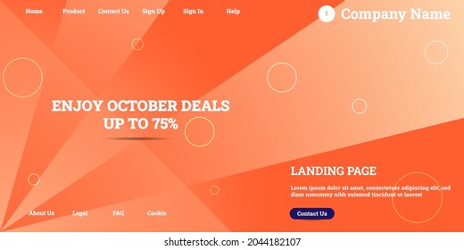 Editable abstract website background with attractive orange gradient mesh and dummy text for website template preview like the menu for landing page, contact us, home, about us, sign in, and others.