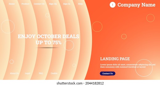 Editable abstract website background with attractive orange gradient mesh and dummy text for website template preview like the menu for landing page, contact us, home, about us, sign in, and others.