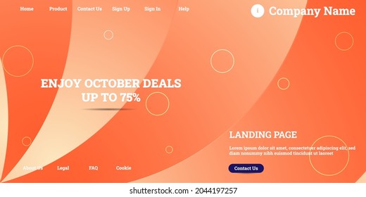 Editable abstract website background with attractive orange gradient mesh and dummy text for website template preview like the menu for landing page, contact us, home, about us, sign in, and others.