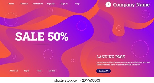 Editable abstract website background with attractive purple gradient mesh and dummy text for website template preview like the menu for landing page, contact us, home, about us, sign in, and others.