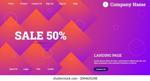 Editable abstract website background with attractive purple gradient mesh and dummy text for website template preview like the menu for landing page, contact us, home, about us, sign in, and others.