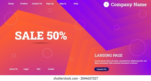 Editable abstract website background with attractive purple gradient mesh and dummy text for website template preview like the menu for landing page, contact us, home, about us, sign in, and others.