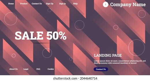 Editable abstract website background with attractive dark-pink gradient mesh and dummy text for website template preview like the menu for landing page, contact us, home, about us, sign in, and others