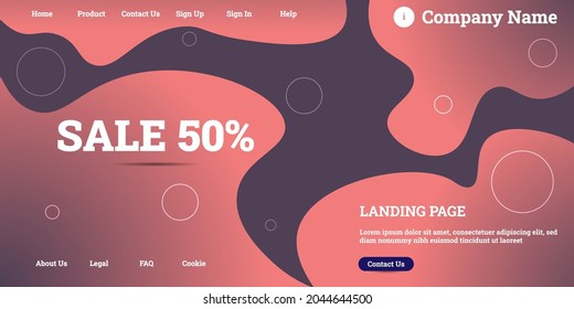 Editable abstract website background with attractive dark-pink gradient mesh and dummy text for website template preview like the menu for landing page, contact us, home, about us, sign in, and others