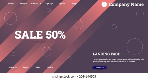 Editable abstract website background with attractive dark-pink gradient mesh and dummy text for website template preview like the menu for landing page, contact us, home, about us, sign in, and others