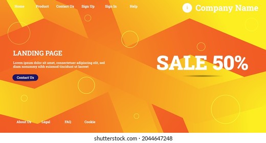 Editable abstract website background with attractive orange gradient mesh and dummy text for website template preview like the menu for landing page, contact us, home, about us, sign in, and others.