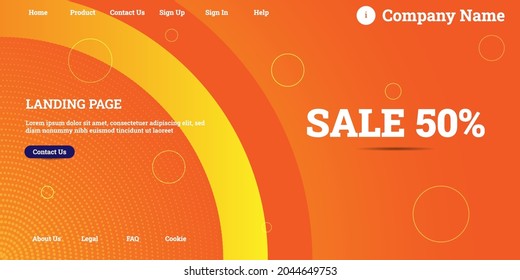 Editable abstract website background with attractive orange gradient mesh and dummy text for website template preview like the menu for landing page, contact us, home, about us, sign in, and others.