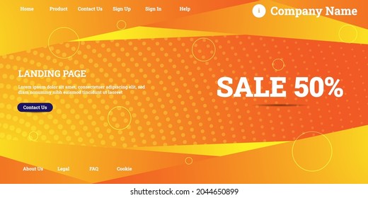 Editable abstract website background with attractive orange gradient mesh and dummy text for website template preview like the menu for landing page, contact us, home, about us, sign in, and others.