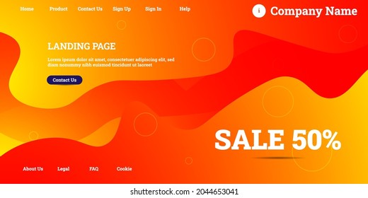 Editable abstract website background with attractive orange gradient mesh and dummy text for website template preview like the menu for landing page, contact us, home, about us, sign in, and others.