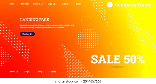 Editable abstract website background with attractive orange gradient mesh and dummy text for website template preview like the menu for landing page, contact us, home, about us, sign in, and others.