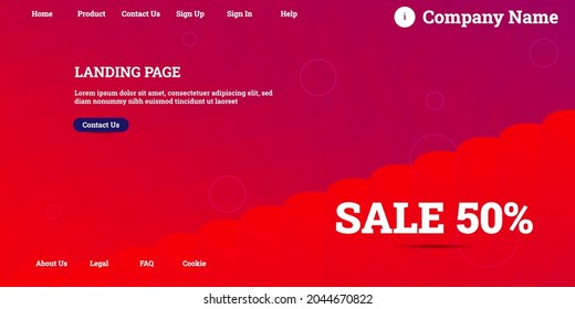 Editable abstract website background with attractive red gradient mesh and dummy text for website template preview like the menu for landing page, contact us, home, about us, sign in, and others.