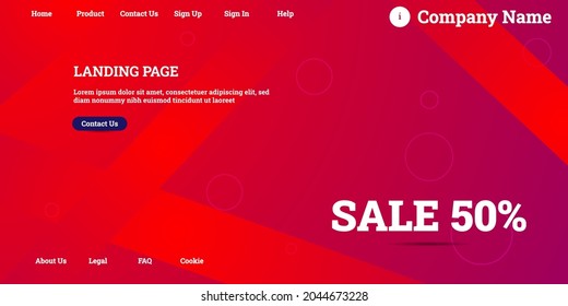 Editable abstract website background with attractive red gradient mesh and dummy text for website template preview like the menu for landing page, contact us, home, about us, sign in, and others.