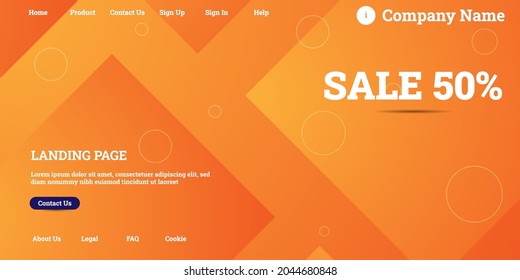 Editable abstract website background with attractive orange gradient mesh and dummy text for website template preview like the menu for landing page, contact us, home, about us, sign in, and others.