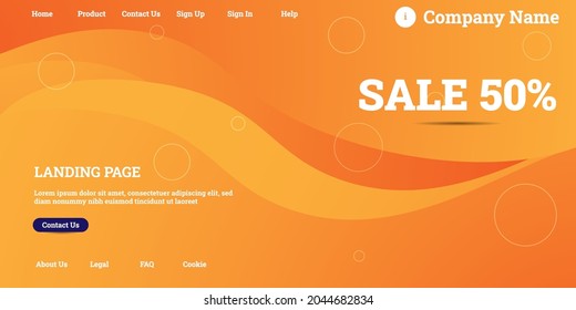 Editable abstract website background with attractive orange gradient mesh and dummy text for website template preview like the menu for landing page, contact us, home, about us, sign in, and others.