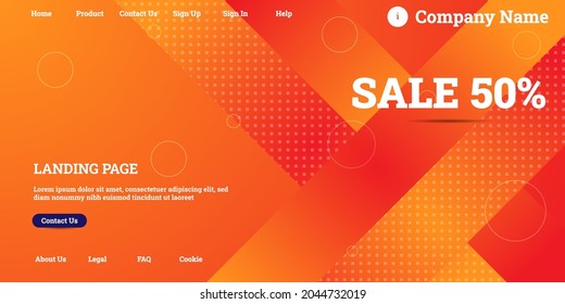 Editable abstract website background with attractive orange gradient mesh and dummy text for website template preview like the menu for landing page, contact us, home, about us, sign in, and others.