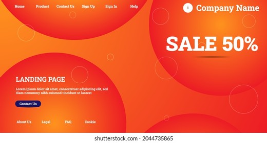 Editable abstract website background with attractive orange gradient mesh and dummy text for website template preview like the menu for landing page, contact us, home, about us, sign in, and others.