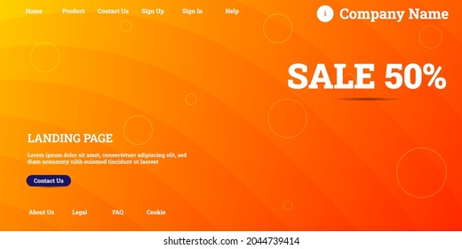 Editable abstract website background with attractive orange gradient mesh and dummy text for website template preview like the menu for landing page, contact us, home, about us, sign in, and others.