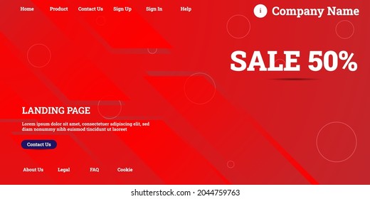 Editable abstract website background with attractive red gradient mesh and dummy text for website template preview like the menu for landing page, contact us, home, about us, sign in, and others.