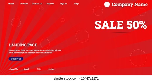 Editable abstract website background with attractive red gradient mesh and dummy text for website template preview like the menu for landing page, contact us, home, about us, sign in, and others.