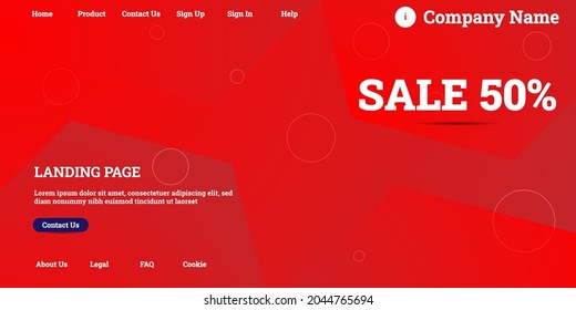 Editable abstract website background with attractive red gradient mesh and dummy text for website template preview like the menu for landing page, contact us, home, about us, sign in, and others.